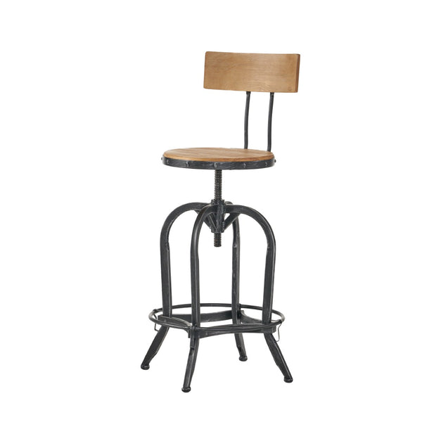 HomeRoots Natural Adjustable Height Swivel Bar Chair - Modern Rustic Wood & Metal Design for Kitchen & Bar 629125