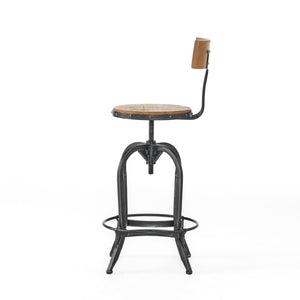 HomeRoots Natural Adjustable Height Swivel Bar Chair - Modern Rustic Wood & Metal Design for Kitchen & Bar 629125