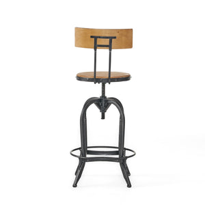 HomeRoots Natural Adjustable Height Swivel Bar Chair - Modern Rustic Wood & Metal Design for Kitchen & Bar 629125