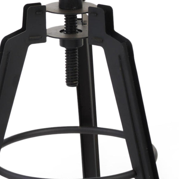 HomeRoots Set of Two Backless Adjustable Swivel Bar Stools with Natural Wood and Black Iron - Modern Rustic Vibe 629126
