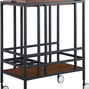 HomeRoots 17" Walnut Rolling Bar Cart with Iron Frame, Wine Storage & Smooth Casters for Easy Mobility 629127