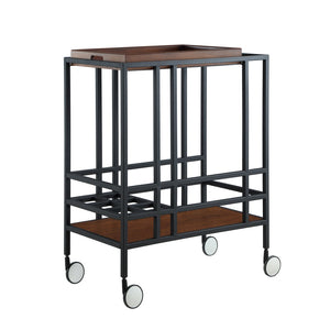 HomeRoots 17" Walnut Rolling Bar Cart with Iron Frame, Wine Storage & Smooth Casters for Easy Mobility 629127