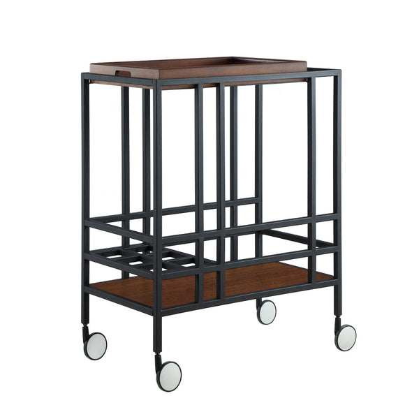 HomeRoots 17" Walnut Rolling Bar Cart with Iron Frame, Wine Storage & Smooth Casters for Easy Mobility 629127