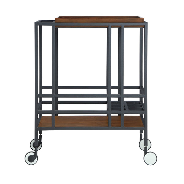 HomeRoots 17" Walnut Rolling Bar Cart with Iron Frame, Wine Storage & Smooth Casters for Easy Mobility 629127