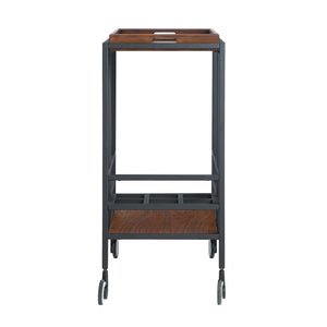 HomeRoots 17" Walnut Rolling Bar Cart with Iron Frame, Wine Storage & Smooth Casters for Easy Mobility 629127