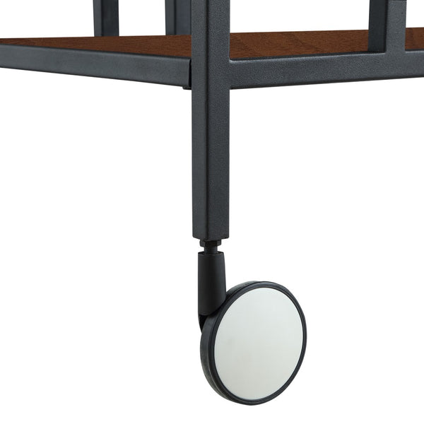 HomeRoots 17" Walnut Rolling Bar Cart with Iron Frame, Wine Storage & Smooth Casters for Easy Mobility 629127