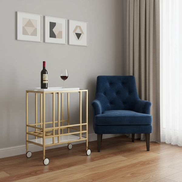 HomeRoots 17" Chic White Iron and Wood Rolling Bar Cart - Stylish Wine Storage, Mobile Serving Station 629128