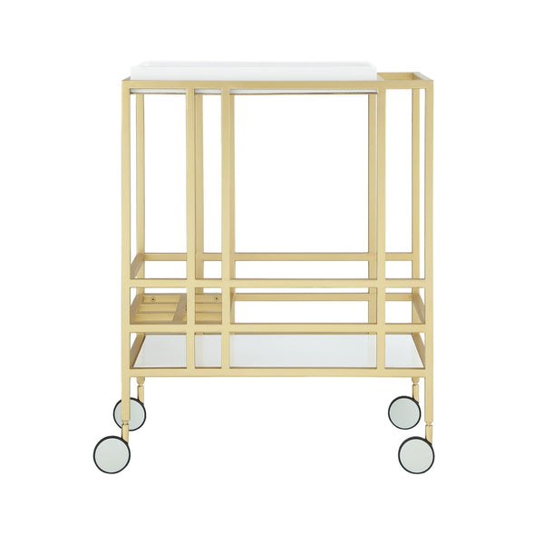 HomeRoots 17" Chic White Iron and Wood Rolling Bar Cart - Stylish Wine Storage, Mobile Serving Station 629128