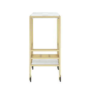 HomeRoots 17" Chic White Iron and Wood Rolling Bar Cart - Stylish Wine Storage, Mobile Serving Station 629128