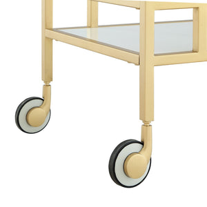 HomeRoots 17" Chic White Iron and Wood Rolling Bar Cart - Stylish Wine Storage, Mobile Serving Station 629128