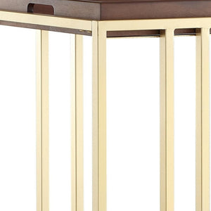 HomeRoots 17" Walnut Rolling Bar Cart with Iron Frame, Wine Storage, and Glass Organizer for Entertaining 629129