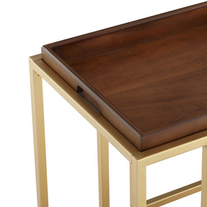 HomeRoots 17" Walnut Rolling Bar Cart with Iron Frame, Wine Storage, and Glass Organizer for Entertaining 629129