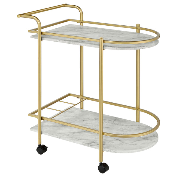 English Elm Desiree Luxe Gold 2-Tier Bar Cart with Faux Marble Shelves, Smooth Casters & Sturdy Metal Frame B062P344987