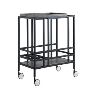 HomeRoots 17" Gray Iron and Wood Rolling Bar Cart – Stylish Wine Storage & Versatile Serving Solution for Home 629130