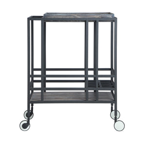 HomeRoots 17" Gray Iron and Wood Rolling Bar Cart – Stylish Wine Storage & Versatile Serving Solution for Home 629130