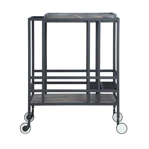 HomeRoots 17" Gray Iron and Wood Rolling Bar Cart – Stylish Wine Storage & Versatile Serving Solution for Home 629130