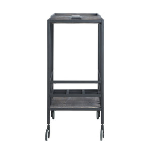 HomeRoots 17" Gray Iron and Wood Rolling Bar Cart – Stylish Wine Storage & Versatile Serving Solution for Home 629130