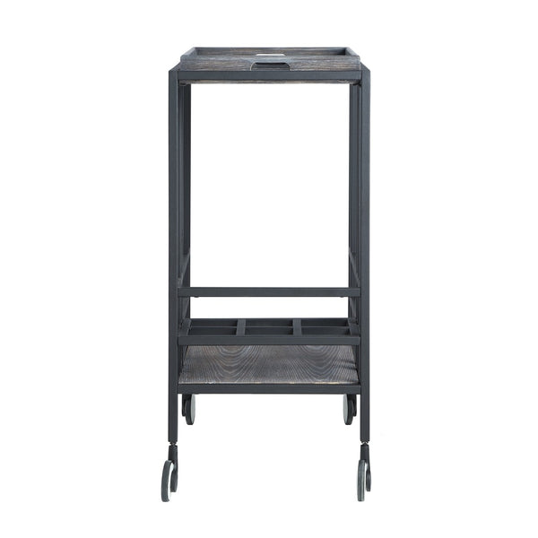 HomeRoots 17" Gray Iron and Wood Rolling Bar Cart – Stylish Wine Storage & Versatile Serving Solution for Home 629130