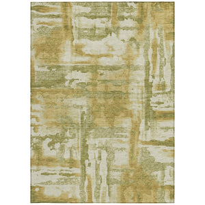 HomeRoots 5' Artichoke Green and Gold Abstract Area Rug - Washable, Stain-Resistant for Indoor & Outdoor Use 629132