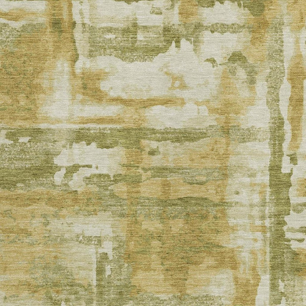 HomeRoots 5' Artichoke Green and Gold Abstract Area Rug - Washable, Stain-Resistant for Indoor & Outdoor Use 629132