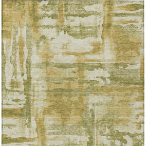 HomeRoots 5' Artichoke Green and Gold Abstract Area Rug - Washable, Stain-Resistant for Indoor & Outdoor Use 629132