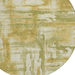 HomeRoots 8' Artichoke Green & Gold Round Area Rug – Modern Abstract Design, Washable, Indoor/Outdoor Versatile 629133