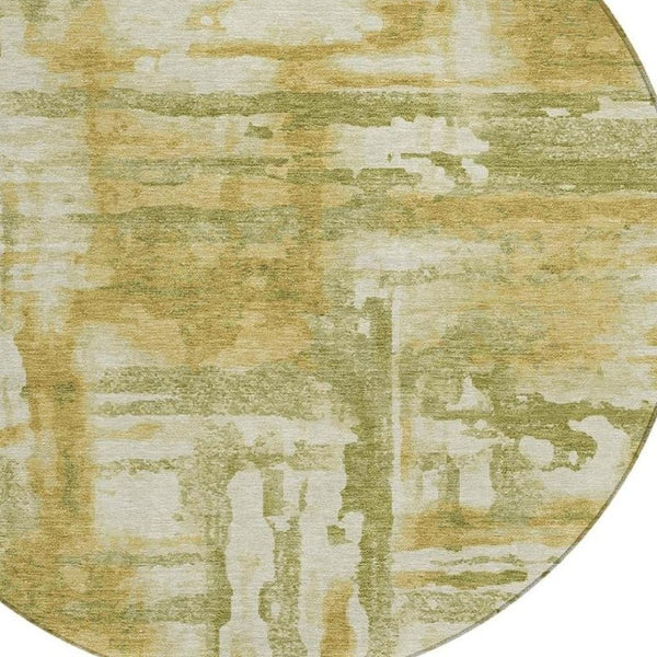 HomeRoots 8' Artichoke Green & Gold Round Area Rug – Modern Abstract Design, Washable, Indoor/Outdoor Versatile 629133