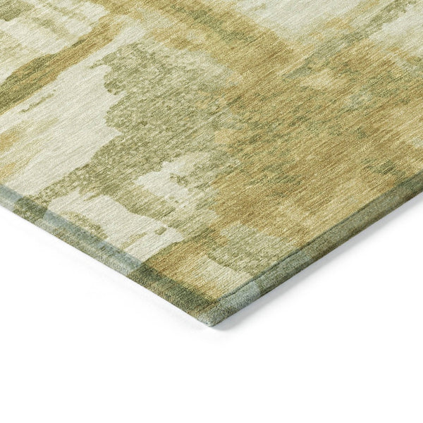 HomeRoots 8' Artichoke Green & Gold Round Area Rug – Modern Abstract Design, Washable, Indoor/Outdoor Versatile 629133