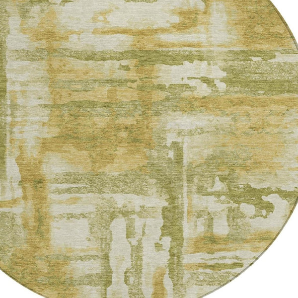 HomeRoots 8' Artichoke Green & Gold Round Area Rug – Modern Abstract Design, Washable, Indoor/Outdoor Versatile 629133
