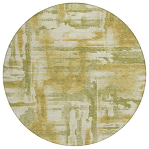 HomeRoots 8' Artichoke Green & Gold Round Area Rug – Modern Abstract Design, Washable, Indoor/Outdoor Versatile 629133