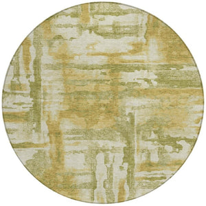 HomeRoots 8' Artichoke Green & Gold Round Area Rug – Modern Abstract Design, Washable, Indoor/Outdoor Versatile 629133