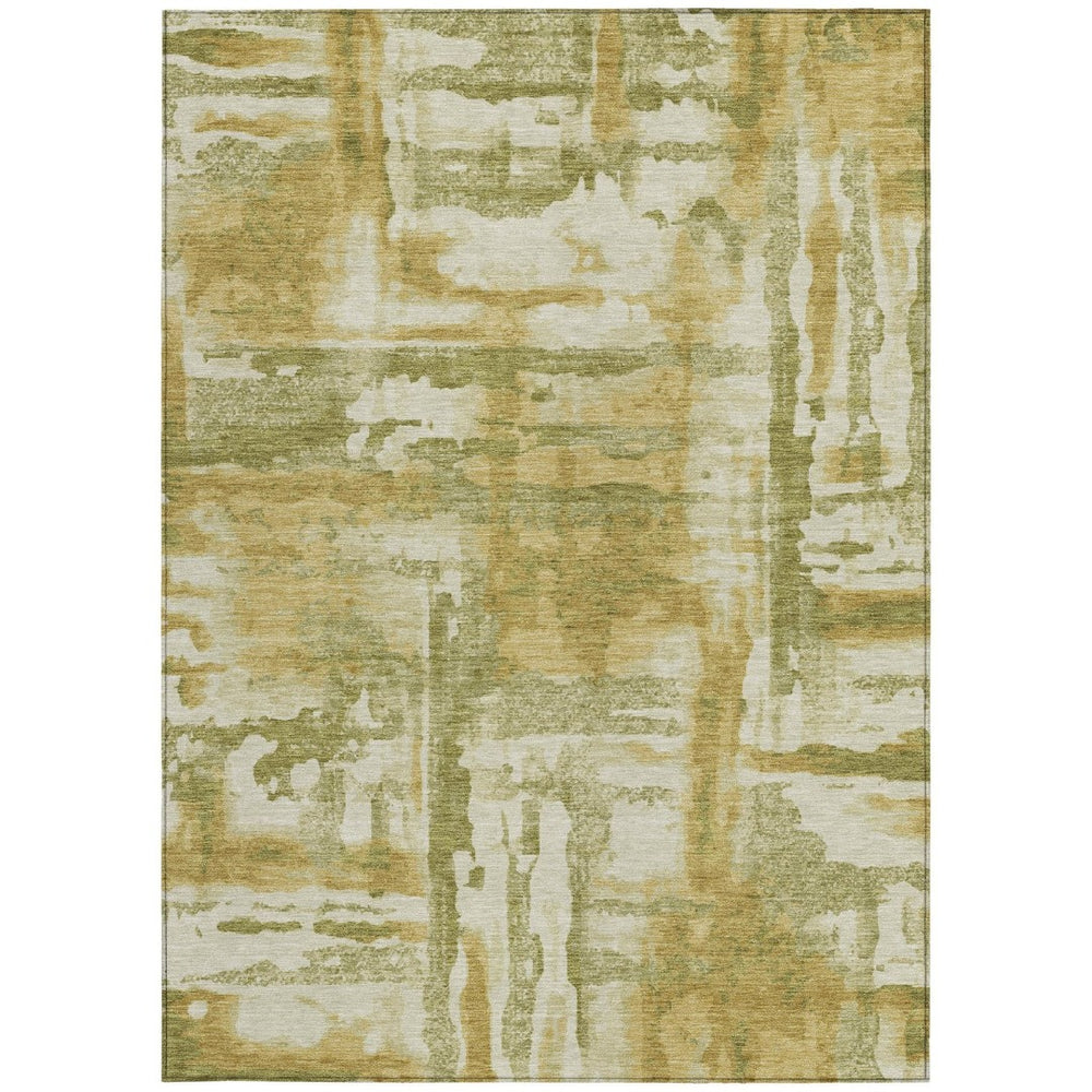HomeRoots 9' Abstract Artichoke Green & Gold Washable Area Rug - Indoor/Outdoor, Stain-Resistant, Durable Design 629135