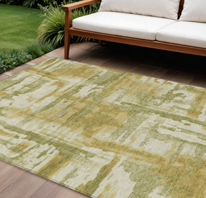 HomeRoots 9' Abstract Artichoke Green & Gold Washable Area Rug - Indoor/Outdoor, Stain-Resistant, Durable Design 629135
