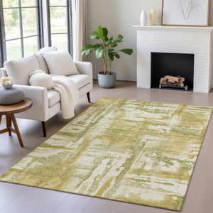HomeRoots 9' Abstract Artichoke Green & Gold Washable Area Rug - Indoor/Outdoor, Stain-Resistant, Durable Design 629135