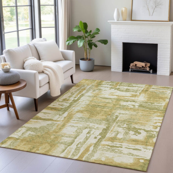 HomeRoots 9' Abstract Artichoke Green & Gold Washable Area Rug - Indoor/Outdoor, Stain-Resistant, Durable Design 629135