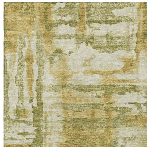 HomeRoots 10' Artichoke Green & Gold Abstract Washable Area Rug - Stylish, Durable Indoor/Outdoor Decor Option 629136