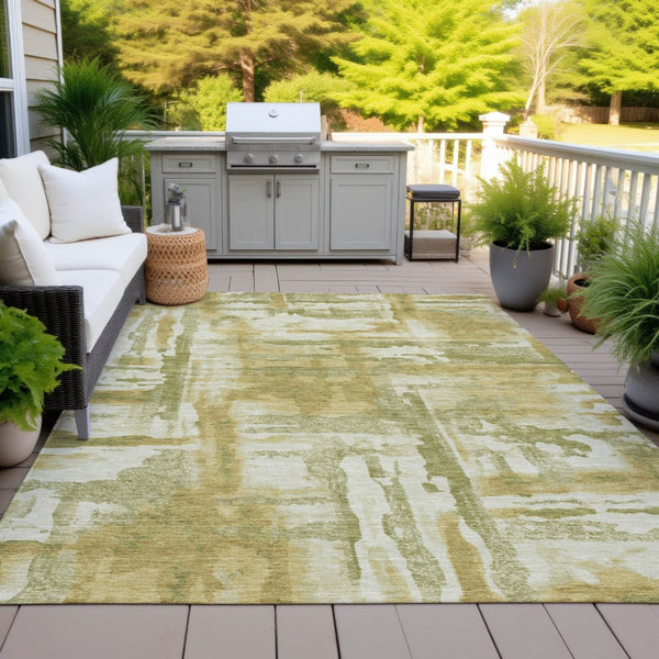 HomeRoots 10' Artichoke Green & Gold Abstract Washable Area Rug - Stylish, Durable Indoor/Outdoor Decor Option 629136