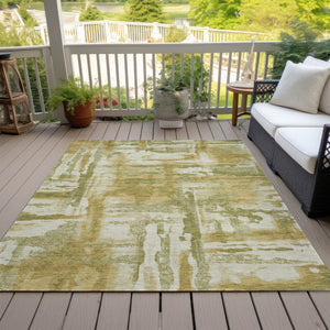 HomeRoots 10' Artichoke Green & Gold Abstract Washable Area Rug - Stylish, Durable Indoor/Outdoor Decor Option 629136