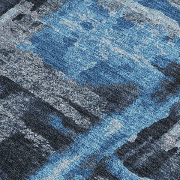 HomeRoots 5' X 8' Modern Black and Blue Abstract Washable Area Rug for Indoor/Outdoor Durability & Style 629138