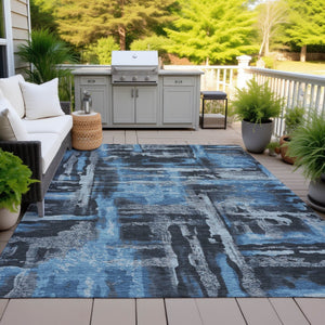 HomeRoots 5' X 8' Modern Black and Blue Abstract Washable Area Rug for Indoor/Outdoor Durability & Style 629138