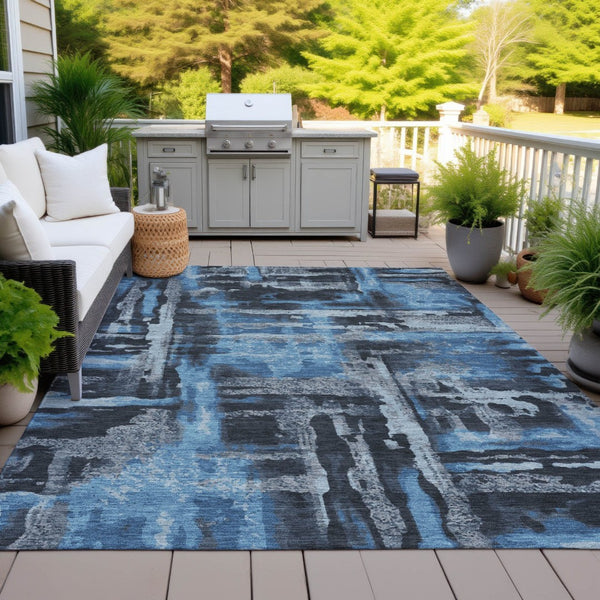 HomeRoots 5' X 8' Modern Black and Blue Abstract Washable Area Rug for Indoor/Outdoor Durability & Style 629138