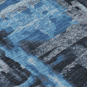 HomeRoots 5' X 8' Modern Black and Blue Abstract Washable Area Rug for Indoor/Outdoor Durability & Style 629138
