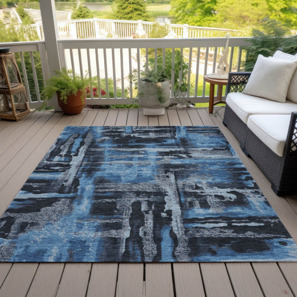 HomeRoots 5' X 8' Modern Black and Blue Abstract Washable Area Rug for Indoor/Outdoor Durability & Style 629138