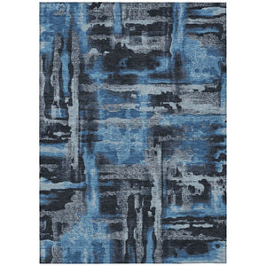 HomeRoots 9' X 12' Stylish Black and Blue Abstract Washable Area Rug for Indoor and Outdoor High-Traffic Spaces 629141