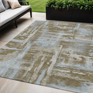 HomeRoots 5' X 8' Brown and Sky Blue Abstract Indoor-Outdoor Rug – Durable, Washable, Modern Design for Any Space 629144