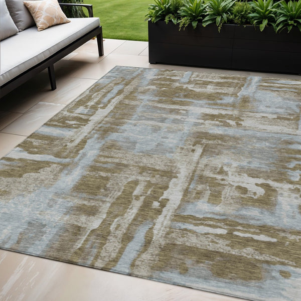 HomeRoots 5' X 8' Brown and Sky Blue Abstract Indoor-Outdoor Rug – Durable, Washable, Modern Design for Any Space 629144