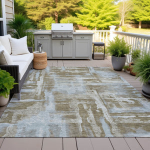 HomeRoots 5' X 8' Brown and Sky Blue Abstract Indoor-Outdoor Rug – Durable, Washable, Modern Design for Any Space 629144