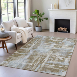 HomeRoots 5' X 8' Brown and Sky Blue Abstract Indoor-Outdoor Rug – Durable, Washable, Modern Design for Any Space 629144