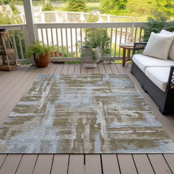 HomeRoots 5' X 8' Brown and Sky Blue Abstract Indoor-Outdoor Rug – Durable, Washable, Modern Design for Any Space 629144