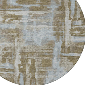 HomeRoots 8' Round Abstract Area Rug in Brown and Sky Blue - Stylish, Washable, Stain-Resistant for Indoors/Outdoors 629145